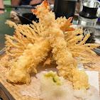 Crisp tempura prawns, freshly fried